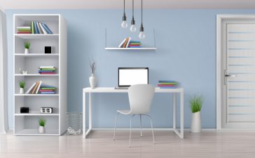 work-desk-bookshelf-blue-wall-rack-with-clock