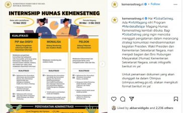 Tangkapan layar Instagram resmi Kemensetneg tentang program magang.