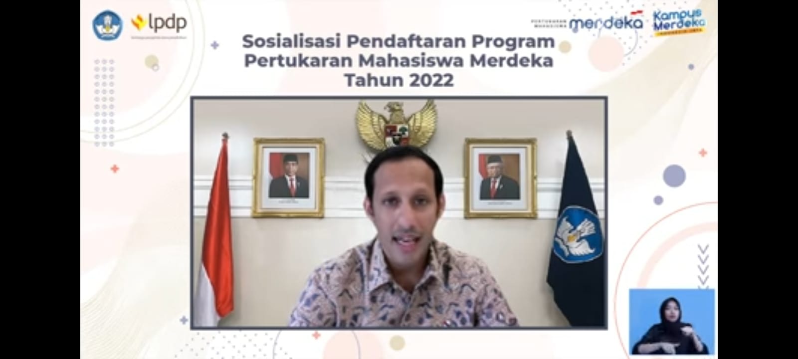 Mendikbudristek, Nadiem Anwar Makarim dalam sosialisasi pertukaran mahasiswa.