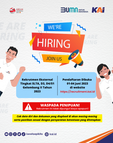 Info lowongan kerja di PT Kereta Api Indonesia (KAI).