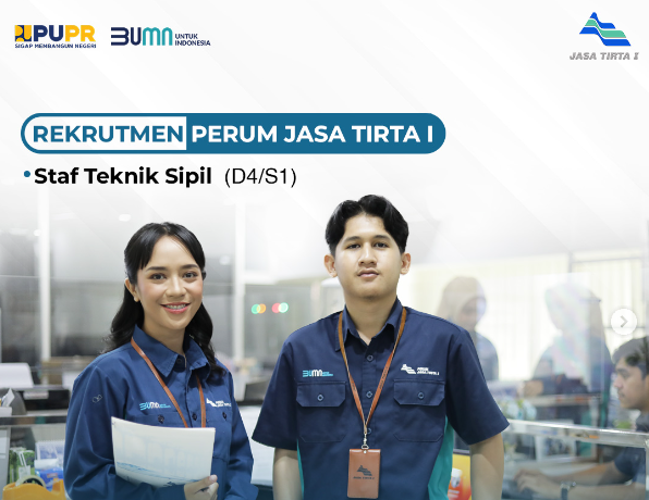 Perum Jasa Tirta I buka lowongan pekerjaan Staf Teknik Sipil.